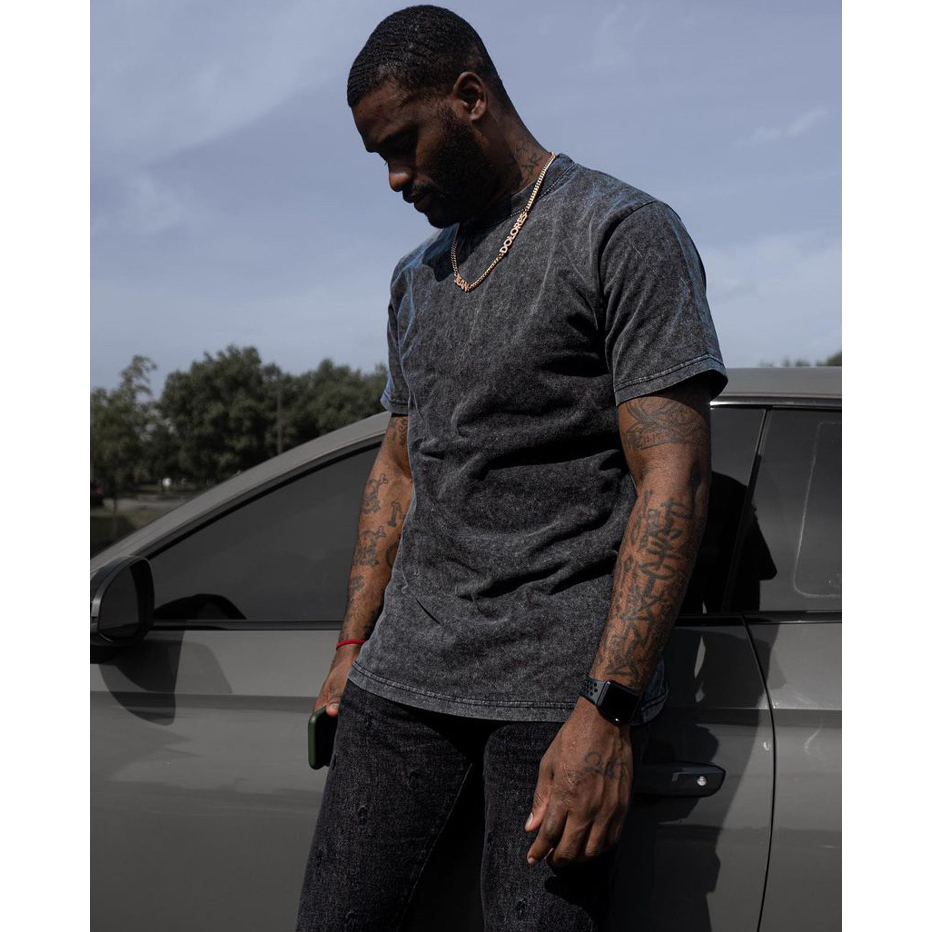 STONE WASHED DARK GREY T-SHIRT